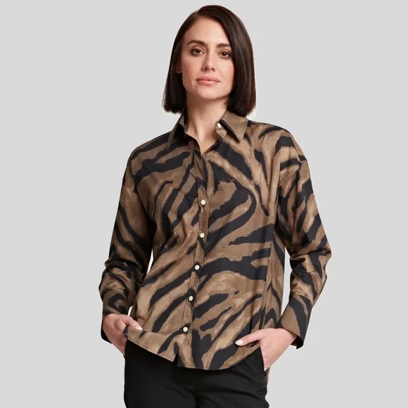 Hinson Wu Women’s Larissa Long Sleeve Abstract Zebra Shirt Size Medium Oversized - Picture 1 of 12